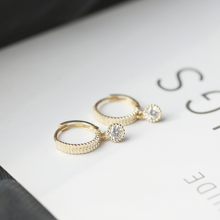 韩国进口10k花边小钻吊坠金耳环