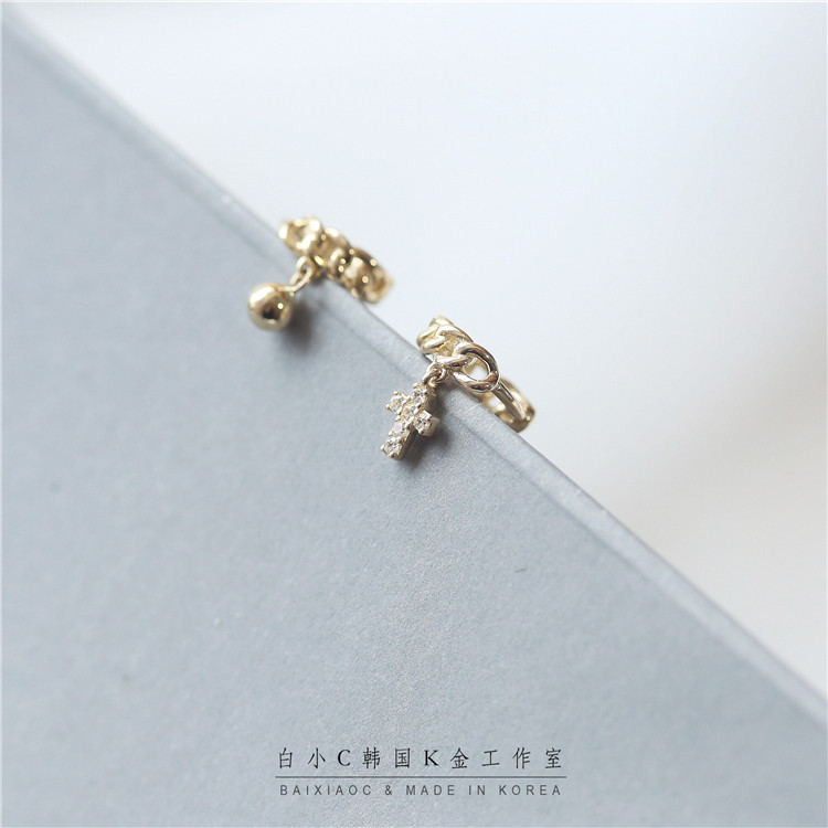 白小C10K金麻花链条十字架耳扣