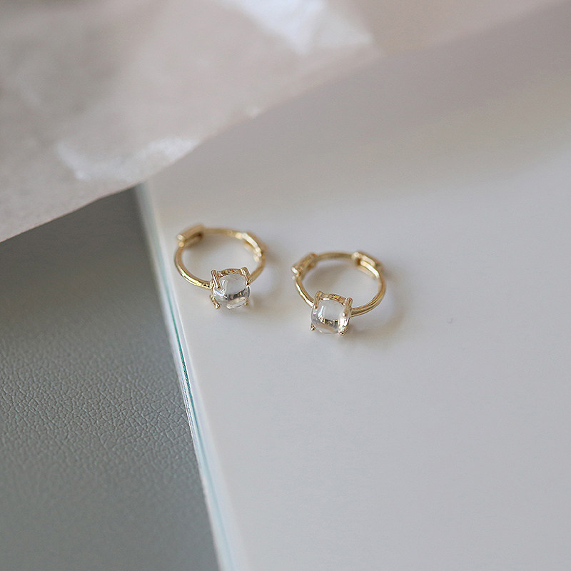 白小C韩国进口黄金14K金耳环 剔透闪亮锆石单钻小耳骨K金耳扣耳圈