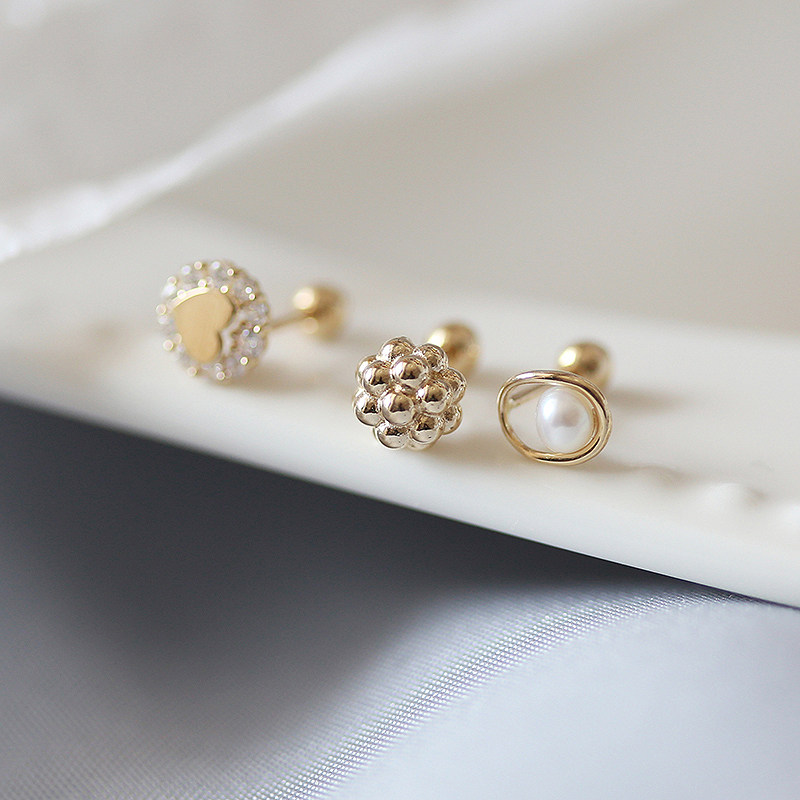 白小C韩国黄金14K/10K金耳环气质小珍珠金球爱心耳骨拧螺丝耳钉,珠宝/钻石/翡翠,耳饰,淘宝优惠券,粉丝福利购,淘宝优惠卷