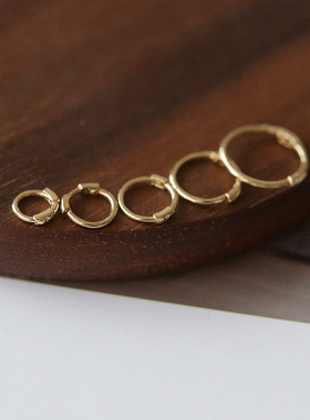 韩国进口纯10K14k金耳钉超细黄金耳骨环简约纯金小耳圈耳环耳骨钉