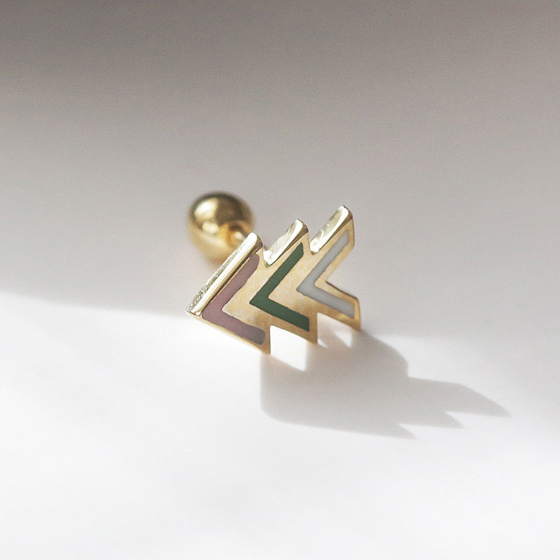 白小C黄金首饰14K/10K金耳饰 精致彩色箭头圣诞树拧螺丝耳钉