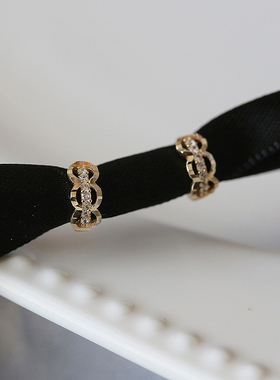 白小C韩国进口黄金14K10K金耳环耳饰镶钻蕾丝边小耳骨K金耳扣耳圈