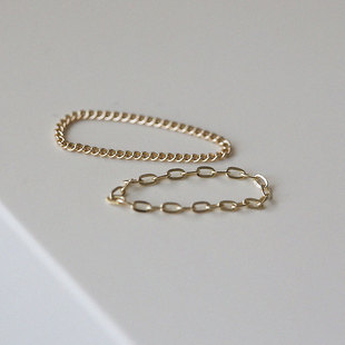 韩国进口黄金首饰纯14K金戒指 叠戴素链裸链小软链尾戒 纯金戒子