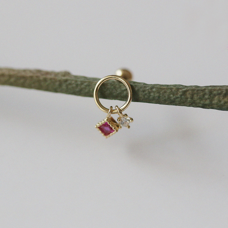 小c韩国进口10k方钻吊坠金耳环