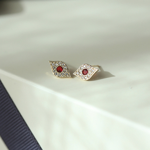 特 白小C 韩国进口K黄金14K/10K金耳环 个性满钻眼睛眼球耳坠耳钉