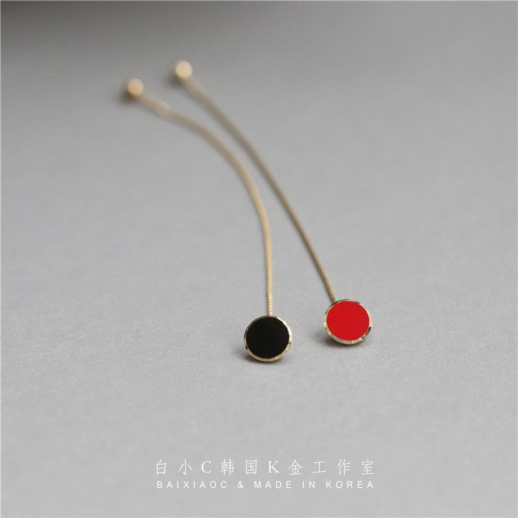白小C 韩国进口K黄金14K/10K金耳环 金边黑色圆牌拧螺丝耳钉耳线