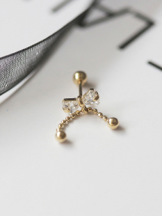 白小C黄金首饰14K/10K金耳环耳饰精致小蝴蝶结金球吊坠拧螺丝耳钉