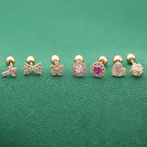 拧螺丝黄金耳钉白小C拧螺丝