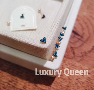 韩国10K14K金耳环宝石蓝锆钻桃心爱心耳骨拧螺丝黄金耳钉 白小C