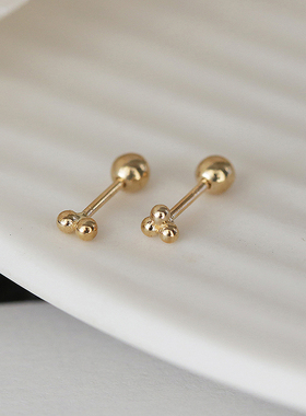 白小C韩国黄金首饰14K/10K金耳环耳饰 精致迷你小金豆拧螺丝耳钉