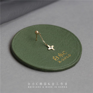白小C 韩国进口K黄金14K/10K金耳环 小小花朵吊坠耳骨拧螺丝耳钉