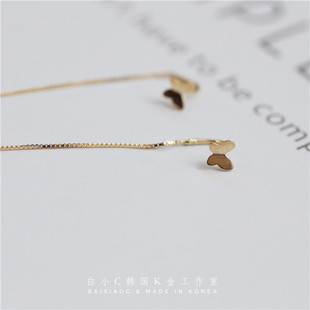 白小C 韩国进口K黄金14K金耳环 光面小蝴蝶流苏长线耳钉真金耳钩