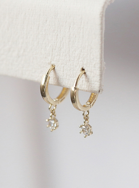 挚爱。多爪小锆石吊坠耳圈 白小C韩国进口K黄金14K/10K金耳环耳坠