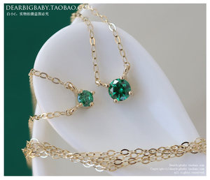 2023韩国进口黄金首饰 纯14K金项链 小小的精致特别绿宝石 绿钻锁