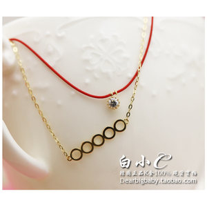 新款韩国进口纯14K金手链 超美 水滴小钻双层圆环手链 好运红绳手