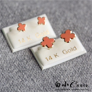 2023韩国进口K黄金纯10k14K金耳环 气质粉嫩浅橘粉花朵耳钉彩金耳