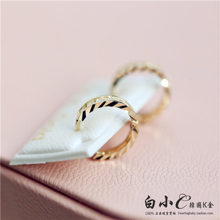 韩国进口黄金纯10K14K金耳环 侧面车花一排满钻耳扣纯金耳圈耳坠