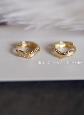 韩国进口纯10K14K金耳环 花边V型V字简约小素圈 黄金耳骨耳扣耳圈