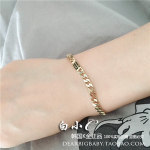 2023韩国进口纯14K金手链 宽链条 刻字方牌手链 黄金首饰 纯金手