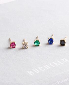 韩国纯10K14K金耳环 四爪小单钻 彩色小钻耳骨钉 黄金纯金耳钉 女