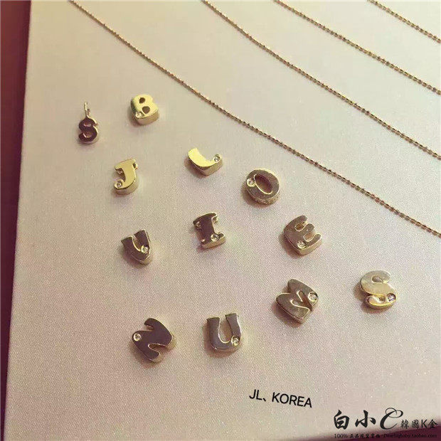 韩国进口14k单颗字母随意金项链