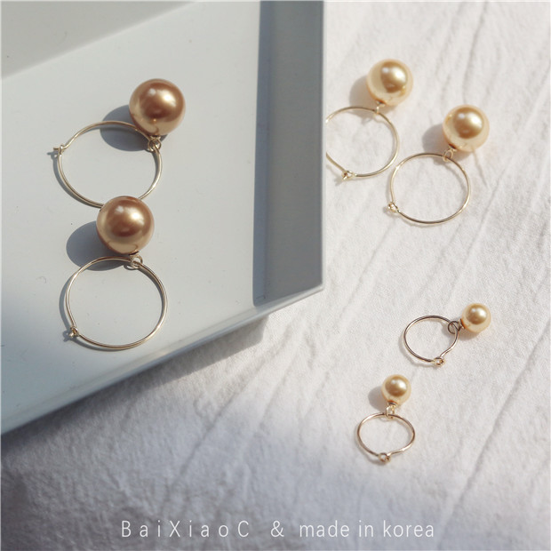 珍珠K金耳圈韩国进口K金