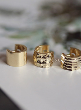 韩国进口纯10k14K金耳钉霸气华丽闪耀宽版 K黄金耳环耳扣耳骨耳圈