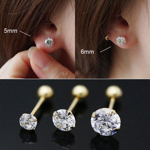 K金四爪闪钻锆石双头圆球耳钉
