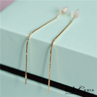 韩国进口纯14K10K金耳环 闪闪纤细质感蛇骨链耳钉耳链黄金耳线