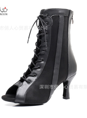 外贸鱼嘴舞蹈靴子绑带高跟凉靴室内爵士钢管舞鞋交际舞salsa