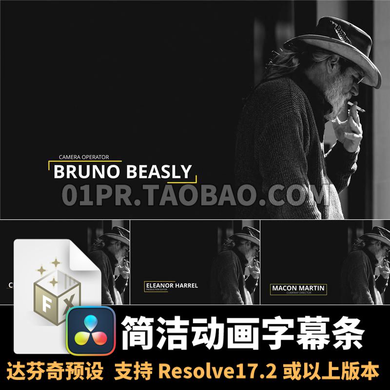 达芬奇预设 12组简洁动画字幕条文字标题