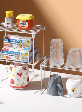 日式厨房折叠置物架厨柜收纳隔层架金属桌面可叠分层收纳架.2238