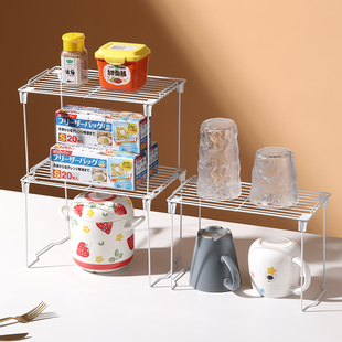 日式厨房折叠置物架厨柜收纳隔层架金属桌面可叠分层收纳架.2238