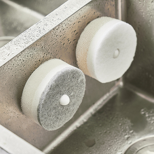 日式壁挂洗碗海绵带吸盘置物架圆形百洁棉洗碗刷锅海绵套装.7005