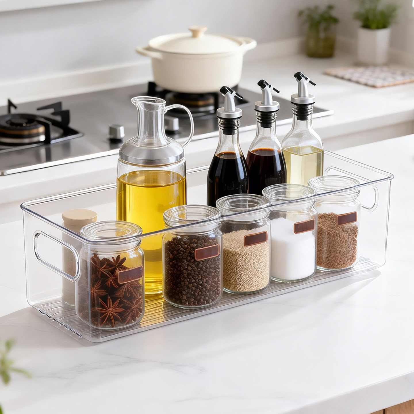 长方形杂物收纳筐高窄亚克力透明厨房杂物调料罐整理夹缝收纳筐