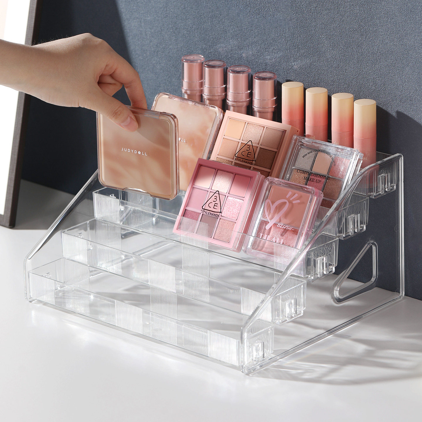 眼影陈列架亚克力阶梯眼镜展示架透明桌面化妆品口红指甲油置物架,收纳整理,化妆品收纳架,淘宝优惠券,粉丝福利购,淘宝优惠卷