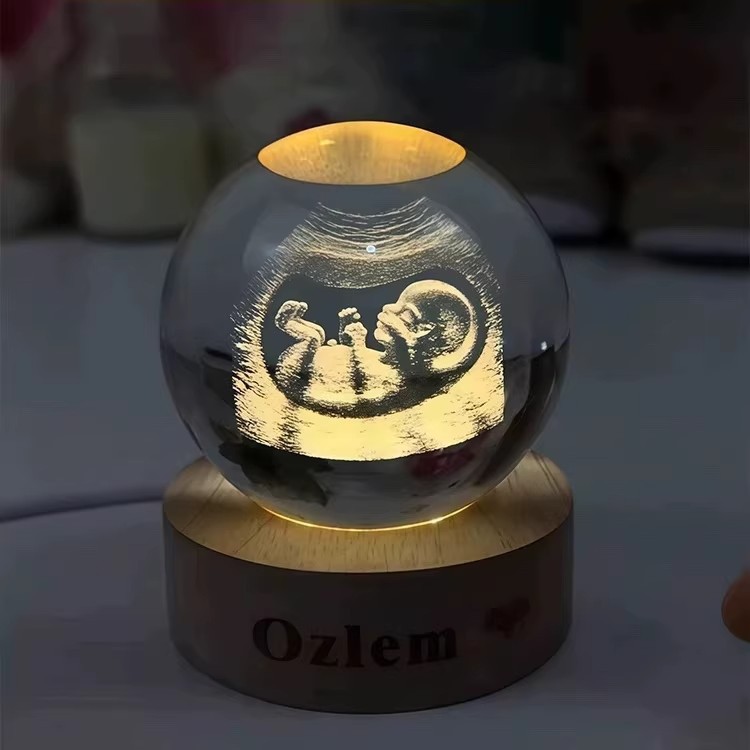 B超图内雕发光水晶球摆件个性照片定制纪念品胎儿四维照创意礼品图片