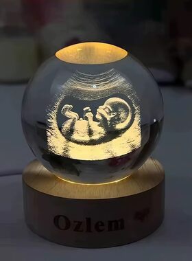 B超图内雕发光水晶球摆件个性照片定制纪念品胎儿四维照创意礼品