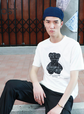 MOST/漠士白色小熊腰果花系列男士纯棉t恤C106106103