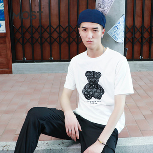 MOST/漠士白色小熊腰果花系列男士纯棉t恤C106106103