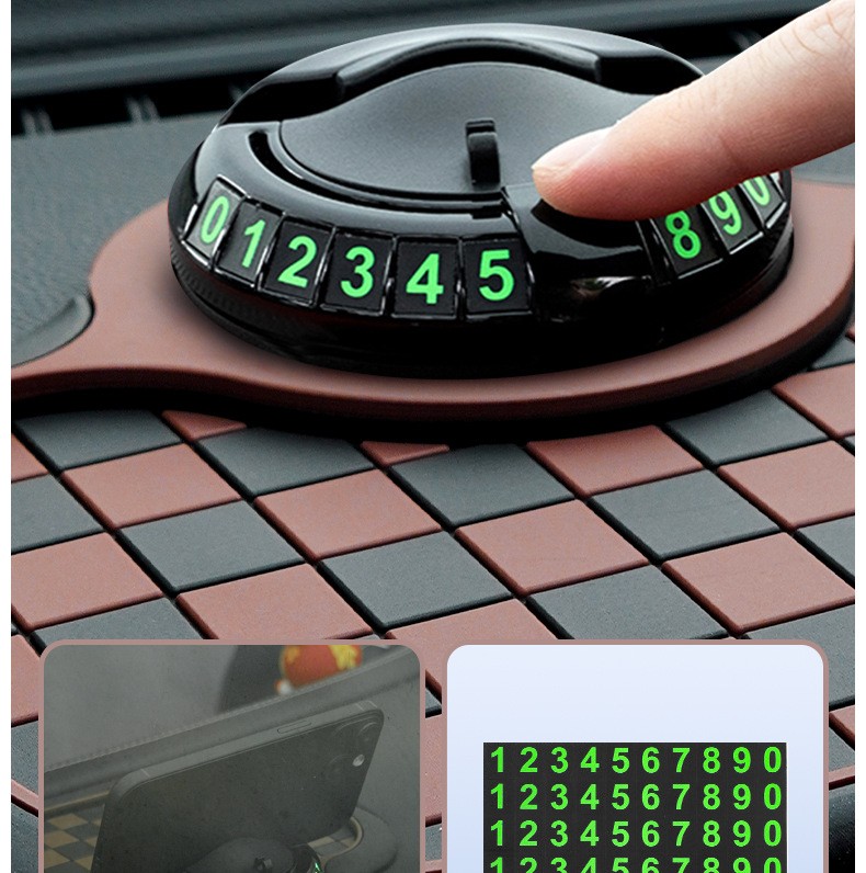 汽车卡通置物防滑垫车载停车旋转号码牌多功能防滑垫导航手机支架