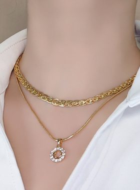 ins欧美叠戴黄铜钩花微笑项链女