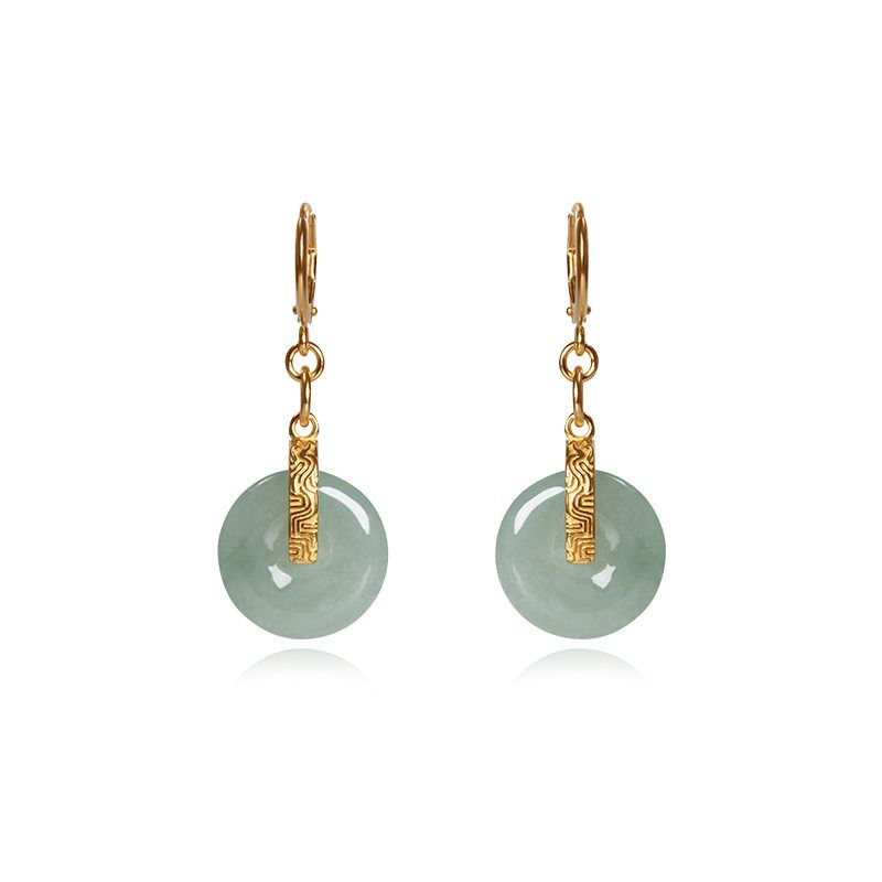 现货批发A货翡翠平安扣不对称耳环气质设计感轻奢旗袍耳饰工厂