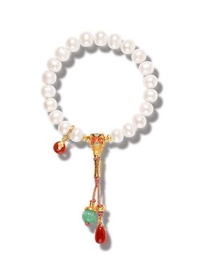 现货天然淡水珍珠手串女款强光S925银镀18K金珐琅彩10mm手链工厂