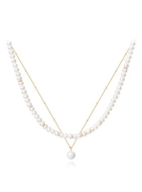 现货天然强光淡水珍珠项链女S925银镀18K金馒头珠毛衣链源头工厂