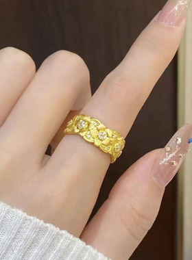 足金999点钻春暖花开黄金戒指