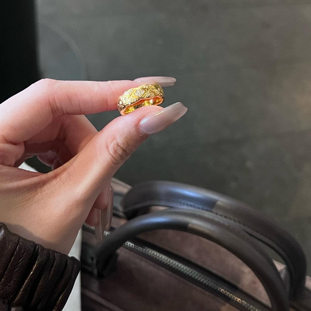 5D足金999镶点钻小香风戒指新款2025水贝黄金送礼送女友