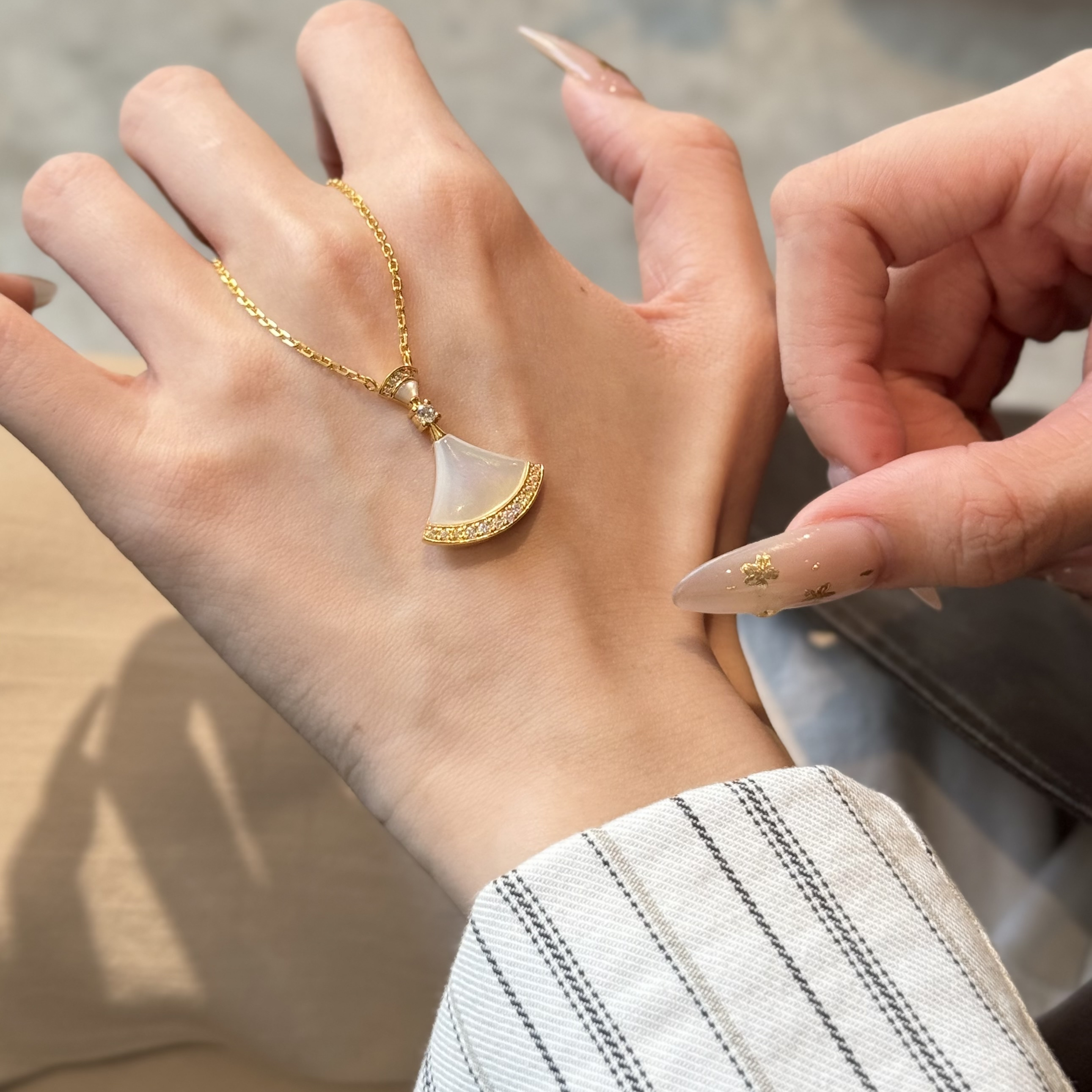 足金999水贝黄金上下白裙子套链