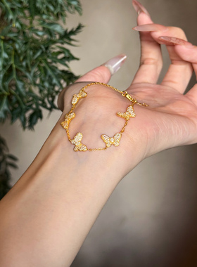 足金999水贝黄金倾城五蝴蝶手链